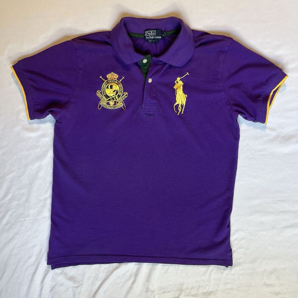 Polo Ralph Lauren Big Pony Shirt Mens L Custom Fit Purple Crest Patch Number 2